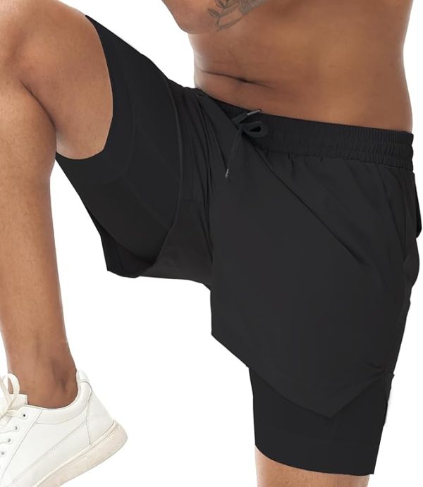 Men's 2 in 1 Running Shorts Quick Dry Gym Athletic Shorts with Liner Workout Short for Men with Pockets