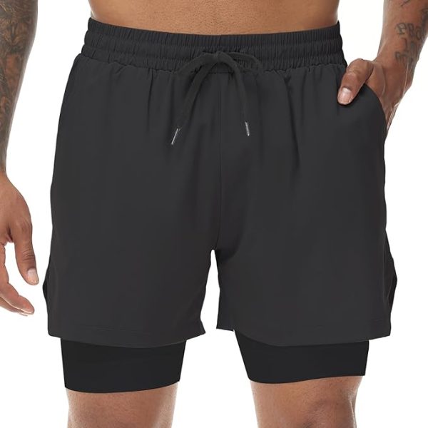 Men's 2 in 1 Running Shorts Quick Dry Gym Athletic Shorts with Liner Workout Short for Men with Pockets