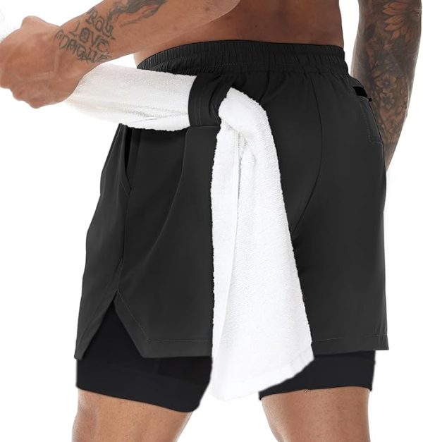 Men's 2 in 1 Running Shorts Quick Dry Gym Athletic Shorts with Liner Workout Short for Men with Pockets