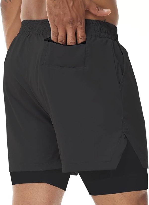Men's 2 in 1 Running Shorts Quick Dry Gym Athletic Shorts with Liner Workout Short for Men with Pockets