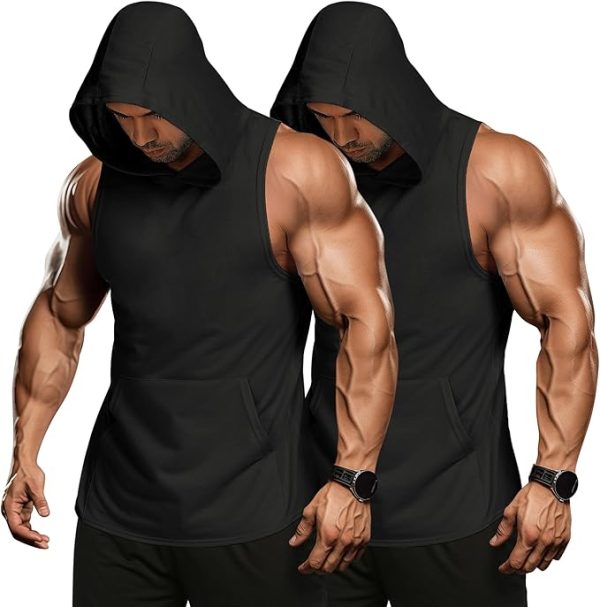Men's 2 Pack Workout Hooded Tank Tops Bodybuilding
