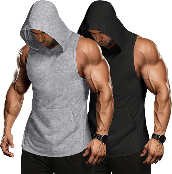 Men's 2 Pack Workout Hooded Tank Tops Bodybuilding